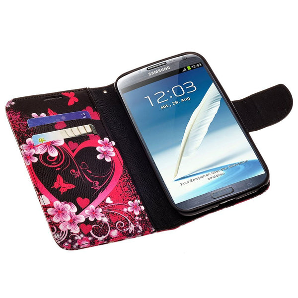 samsung galaxy note 2 leather wallet case - heart butterflies - www.coverlabusa.com