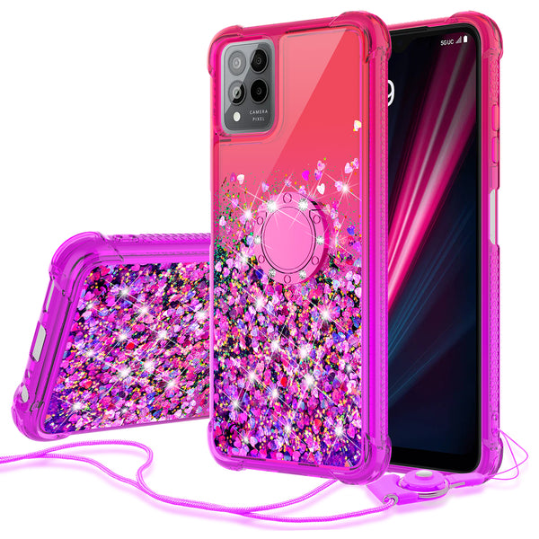 Glitter Phone Case Kickstand Compatible for T-Mobile Revvl 6 Pro 5G Case, Revvl 6 Pro 5G Case,Ring Stand Liquid Floating Quicksand Bling Sparkle Protective Girls Women for T-Mobile Revvl 6 Pro 5G W/Temper Glass - (Hot Pink/Purple Gradient)