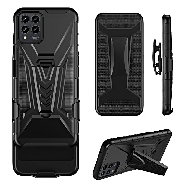 For T-Mobile REVVL 6 Pro 5G Case with Tempered Glass Screen Protector Heavy Duty Protective Phone Case,Built-in Kickstand Rugged Shockproof Protective Phone Case - Black