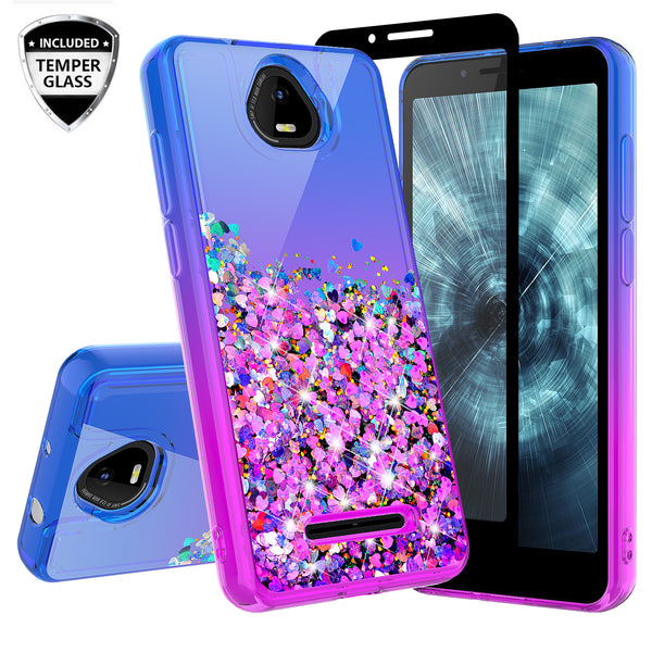 For Boost Schok Volt SV55 Case Liquid Glitter Phone Case Waterfall Floating Quicksand Bling Sparkle Cute Protective Girls Women Cover for Boost Schok Volt SV55 W/Temper Glass -  (Blue/Purple Gradient)