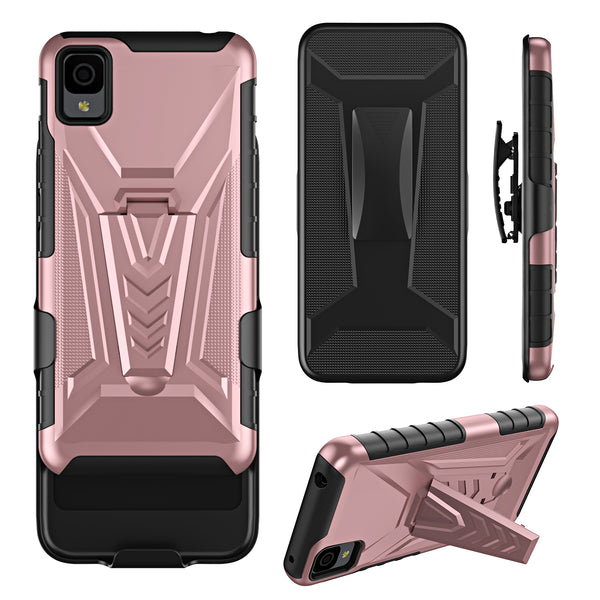 holster kickstand hyhrid phone case for tcl 30z/30le - rose gold - www.coverlabusa.com