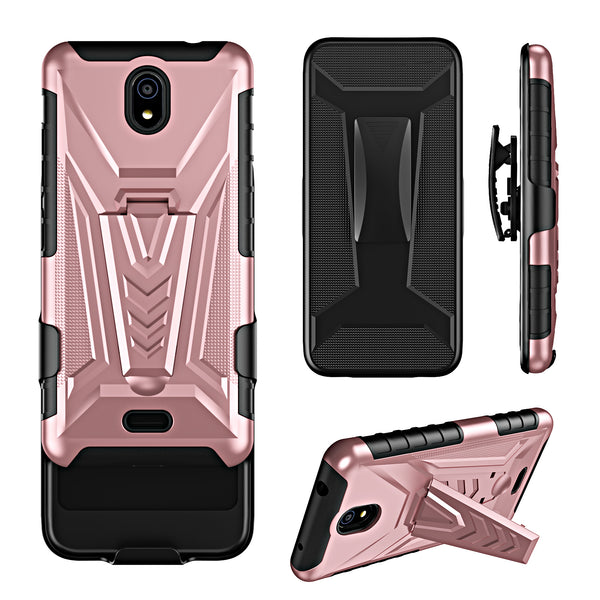 For Nokia C100 Case [Military Grade] Ring Car Mount Kickstand w/[Tempered Glass] Hybrid Hard PC Soft TPU Shockproof Protective Case - Rose Gols
