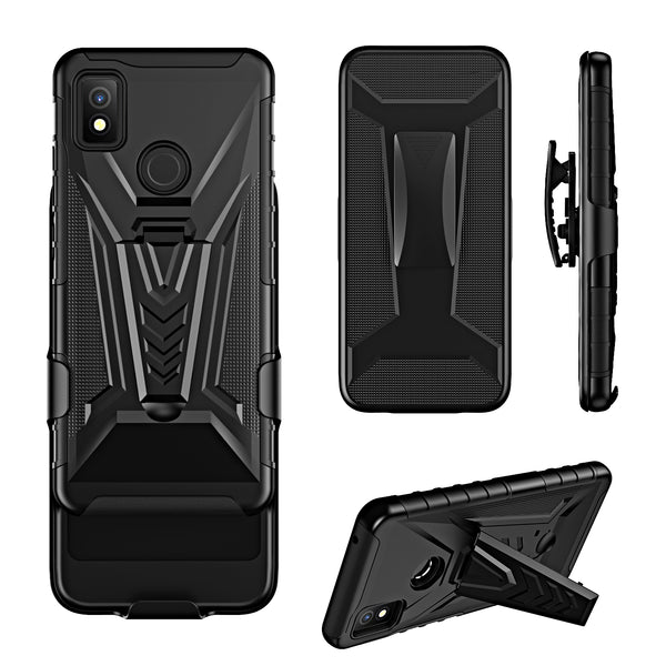 For Cricket Icon 4 Case with Tempered Glass Screen Protector Heavy Duty Protective Phone Case,Built-in Kickstand Rugged Shockproof Protective Phone Case - Black