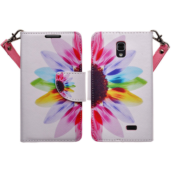LG F70 Wallet Case [Card Slots + Money Pocket + Kickstand] and Strap - Vivid Sunflower
