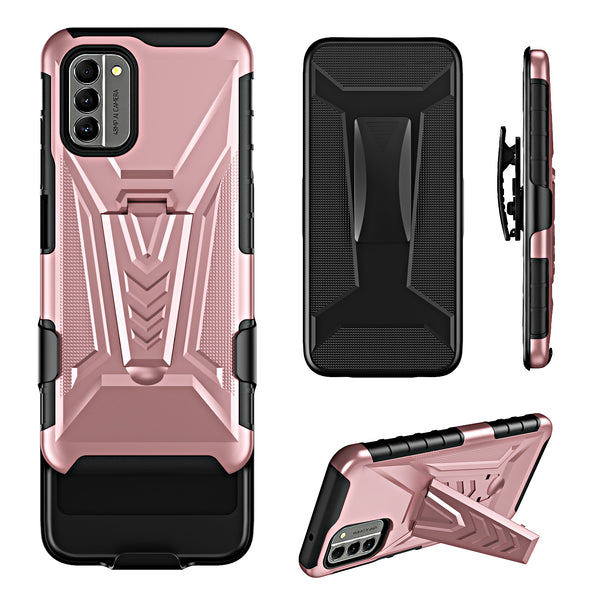For Nokia G400 5G Case with Tempered Glass Screen Protector Heavy Duty Protective Phone Case,Built-in Kickstand Rugged Shockproof Protective Phone Case - Rose Gold