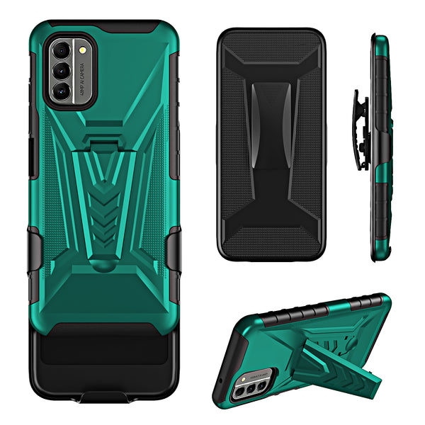 For Nokia G400 5G Case with Tempered Glass Screen Protector Heavy Duty Protective Phone Case,Built-in Kickstand Rugged Shockproof Protective Phone Case - Teal