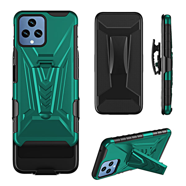 For T-Mobile REVVL 6 5G Case with Tempered Glass Screen Protector Heavy Duty Protective Phone Case,Built-in Kickstand Rugged Shockproof Protective Phone Case - Teal