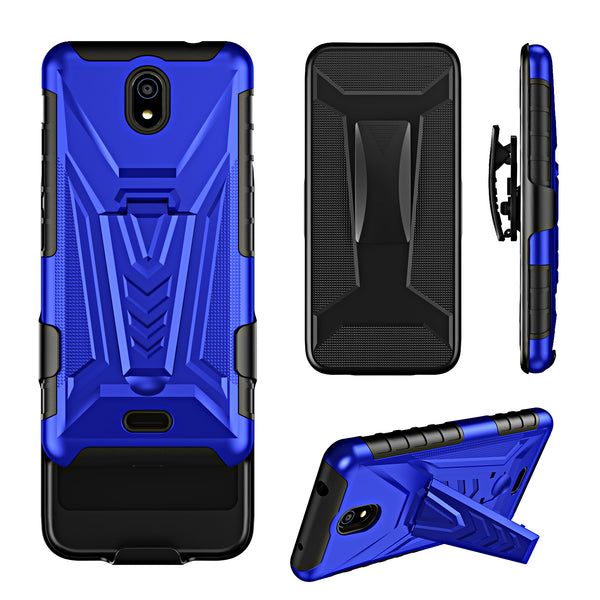 For Nokia C100 Case [Military Grade] Ring Car Mount Kickstand w/[Tempered Glass] Hybrid Hard PC Soft TPU Shockproof Protective Case - Blue