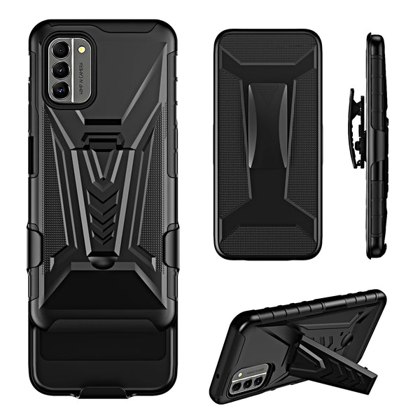 For Nokia G400 5G Case with Tempered Glass Screen Protector Heavy Duty Protective Phone Case,Built-in Kickstand Rugged Shockproof Protective Phone Case - Black