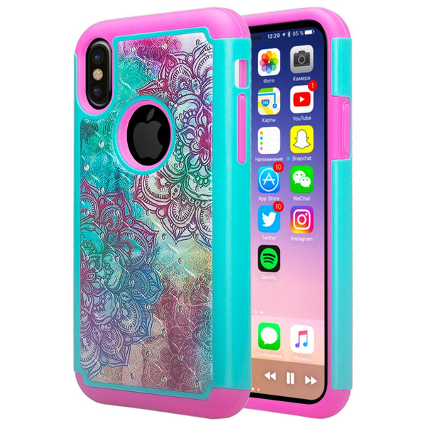 Apple iPhone X, Iphone 10 rhinestone case - teal flower - www.coverlabusa.com