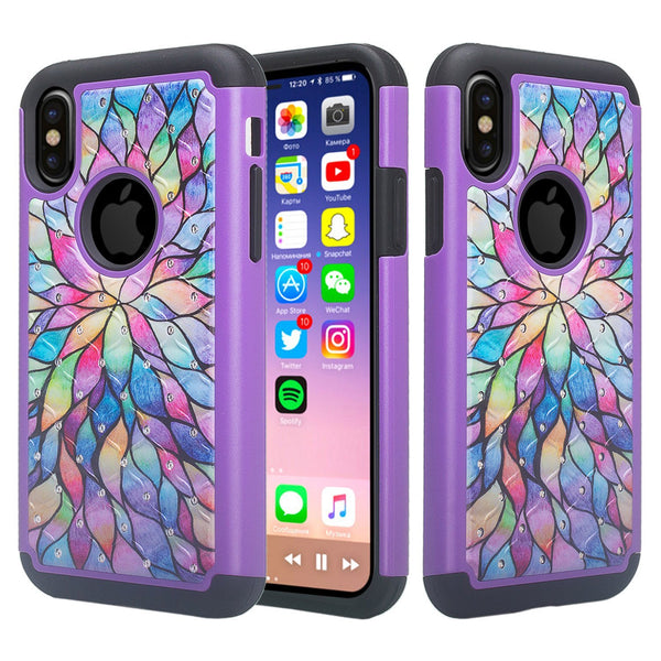 Apple iPhone X, Iphone 10 rhinestone case - rainbow flower - www.coverlabusa.com