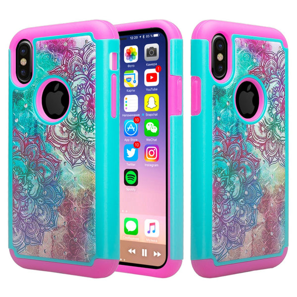 Apple iPhone X, Iphone 10 rhinestone case - teal flower - www.coverlabusa.com