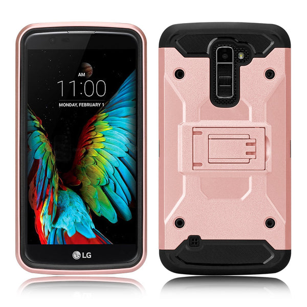 LG K10 / LG Premier LTE Case, Hybrid Holster Protector Case [Kickstand]Belt Clip - rose gold, WWW.COVERLABUSA.COM