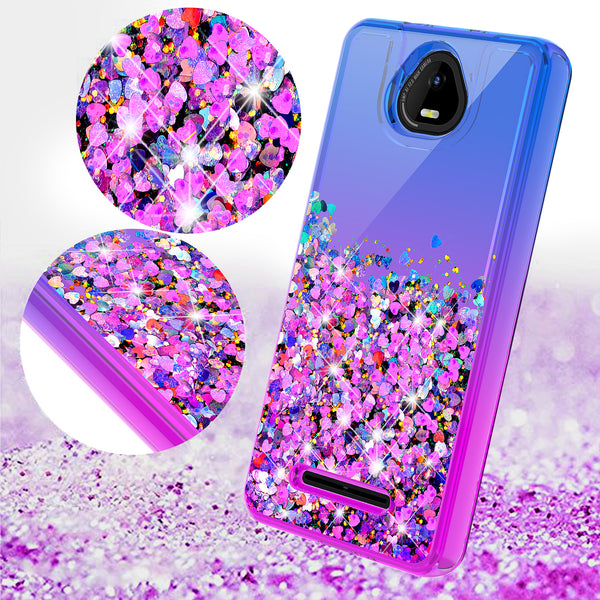 For Boost Schok Volt SV55 Case Liquid Glitter Phone Case Waterfall Floating Quicksand Bling Sparkle Cute Protective Girls Women Cover for Boost Schok Volt SV55 W/Temper Glass -  (Blue/Purple Gradient)