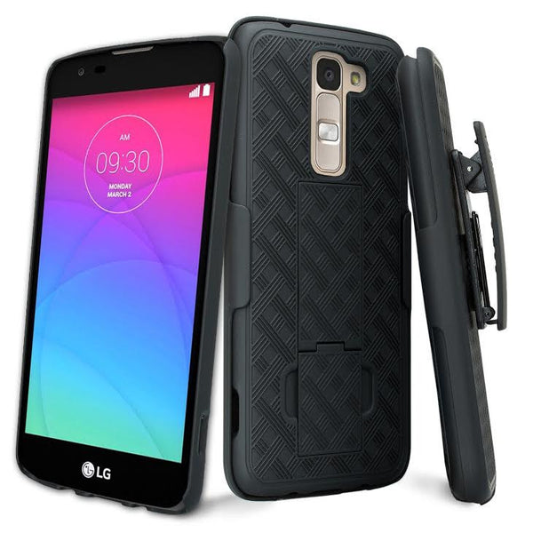 LG K10, LG Premier LTE, Belt Holster Case Clip, Black Holster Shell Combo WWW.COVERLABUSA.COM