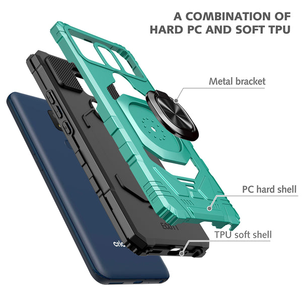 ring kickstand hyhrid phone case for cricket icon 3 - teal - www.coverlabusa.com