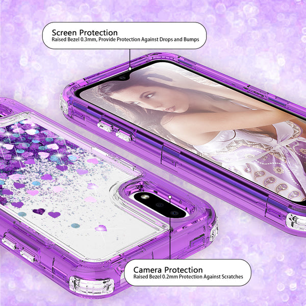 hard clear glitter phone case for samsung galaxy a01 - purple - www.coverlabusa.com 