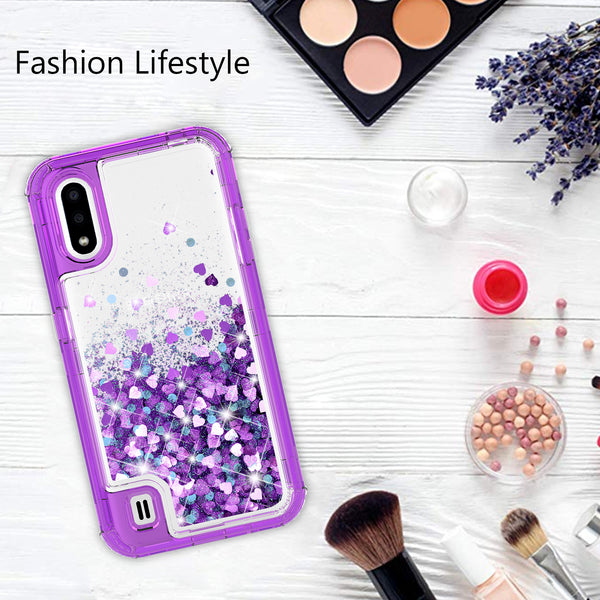 hard clear glitter phone case for samsung galaxy a01 - purple - www.coverlabusa.com 