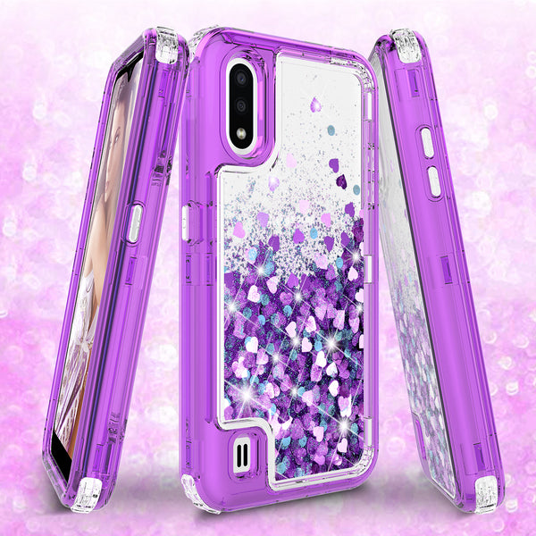 hard clear glitter phone case for samsung galaxy a01 - purple - www.coverlabusa.com 