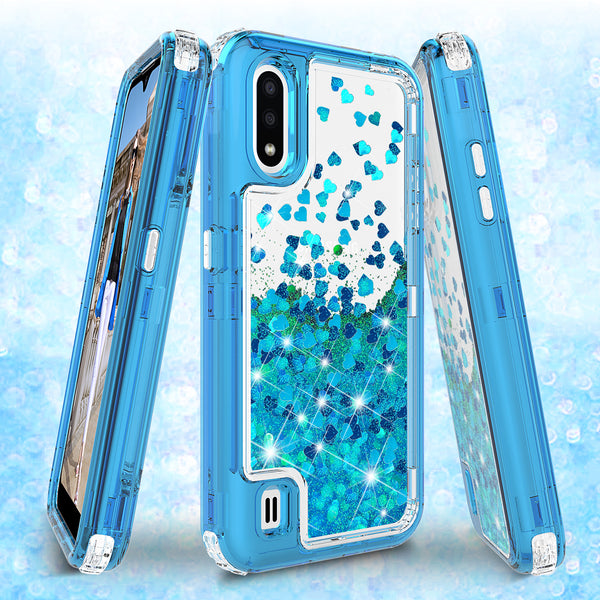 hard clear glitter phone case for samsung galaxy a01 - teal - www.coverlabusa.com 