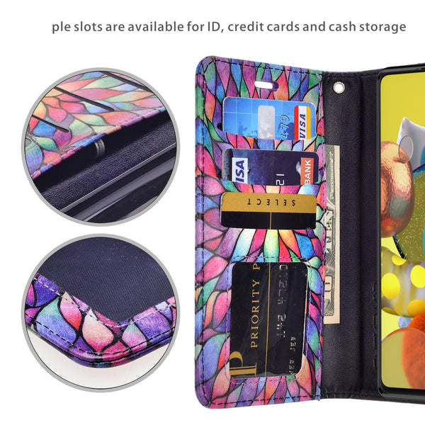 For Samsung Galaxy A14 5G Case, Galaxy A14 5G Wallet Case, Wrist Strap Pu Leather Wallet Case [Kickstand] with ID & Credit Card Slots - Rainbow Flower