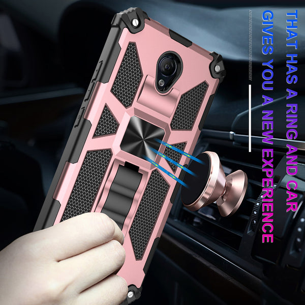 ring car mount kickstand hyhrid phone case for cricket icon 2 - rose gold - www.coverlabusa.com