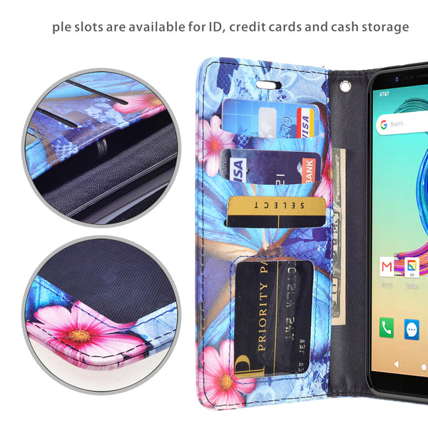at&t fusion z/motivate wallet case - blue butterfly - www.coverlabusa.com