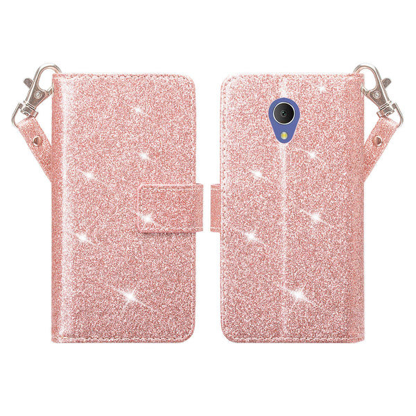 Alcatel 1x Evolve Glitter Wallet Case - Rose Gold - www.coverlabusa.com