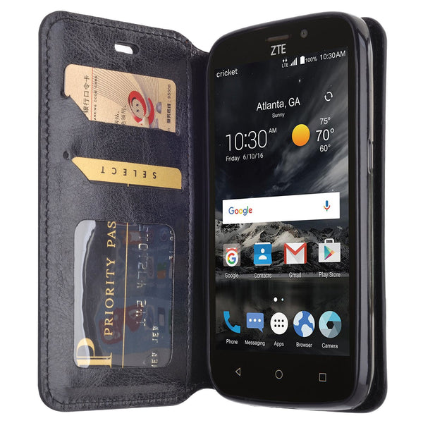 ZTE Prestige 2 Wallet Case [Card Slots + Money Pocket + Kickstand] - Black - www.coverlabusa.com