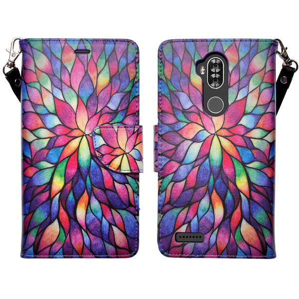 zte max xl, blade 3, zmax pro 2, wallet case - rainbow flower - www.coverlabusa.com