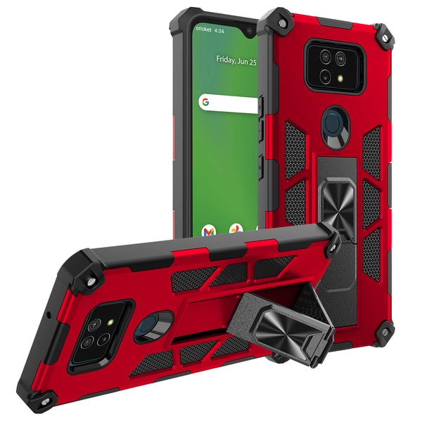 ring car mount kickstand hyhrid phone case for cricket ovation 2 - red - www.coverlabusa.com