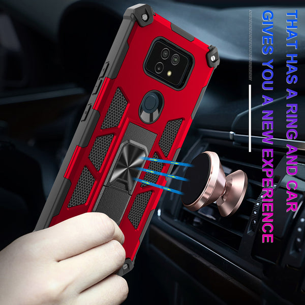 ring car mount kickstand hyhrid phone case for cricket ovation 2 - red - www.coverlabusa.com