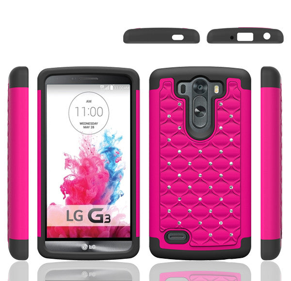 LG G3 s Rhinestone Case - Hot Pink/Black - www.coverlabusa.com