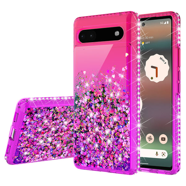 glitter phone case for google pixel 6a - hot pink/purple gradient - www.coverlabusa.com