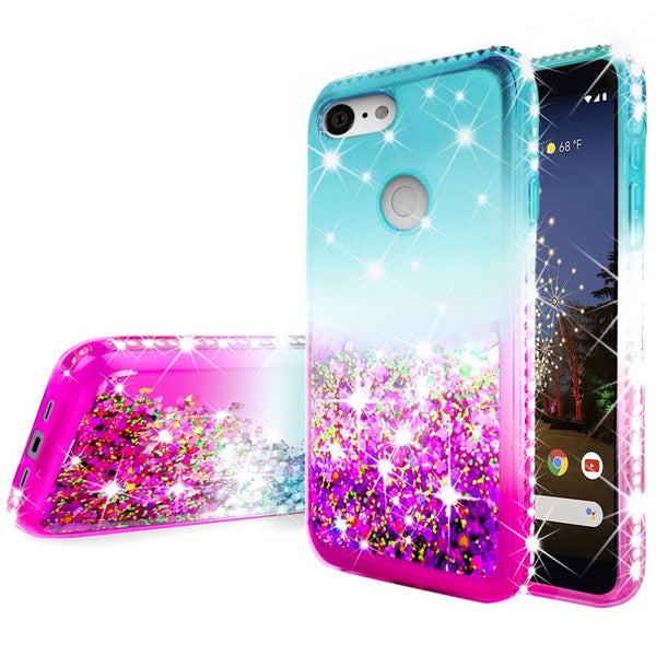 glitter phone case for google pixel 3a xl - teal/pink gradient - www.coverlabusa.com