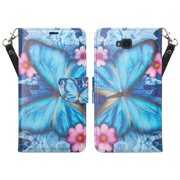 huawei ascend xt leather wallet case - blue butterfly - www.coverlabusa.com