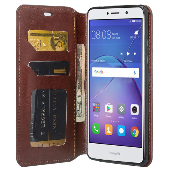 huawei honor 6x, gr5 2017, mate 9 lite leather wallet case - brown - www.coverlabusa.com