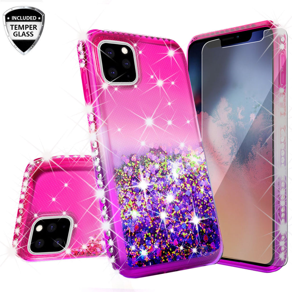 Heavy Duty Glitter Quicksand Case w/ Clip HOT PINK For iPhone 12 Pro Max