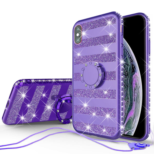 apple iphone xs glitter bling fashion 3 in 1 case - purple stripe - www.coverlabusa.com