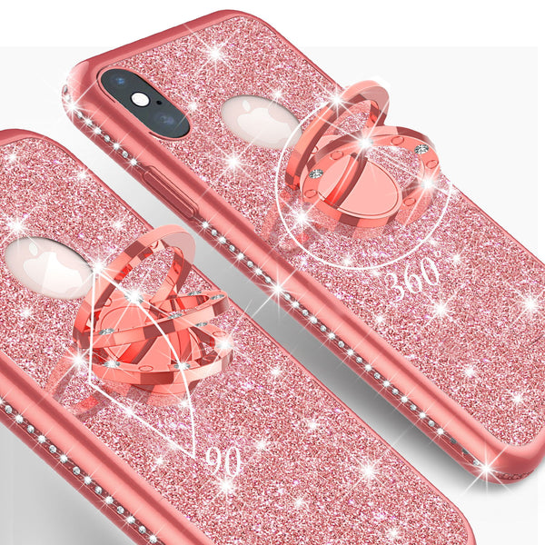 apple iphone xs glitter bling fashion 3 in 1 case - rose gold - www.coverlabusa.com