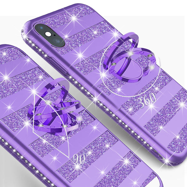 apple iphone xs glitter bling fashion 3 in 1 case - purple stripe - www.coverlabusa.com