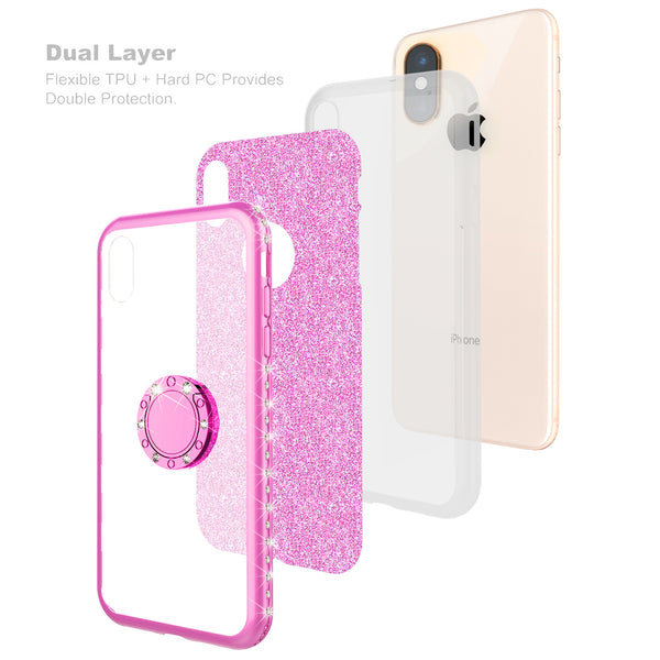 apple iphone xs max glitter bling fashion 3 in 1 case - hot pink - www.coverlabusa.com