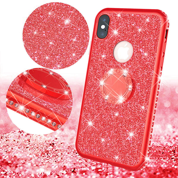 apple iphone xs glitter bling fashion 3 in 1 case - red - www.coverlabusa.com