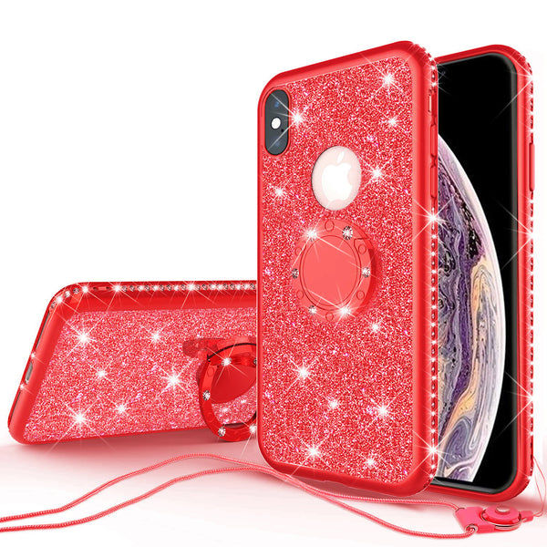 apple iphone xr glitter bling fashion 3 in 1 case - red - www.coverlabusa.com