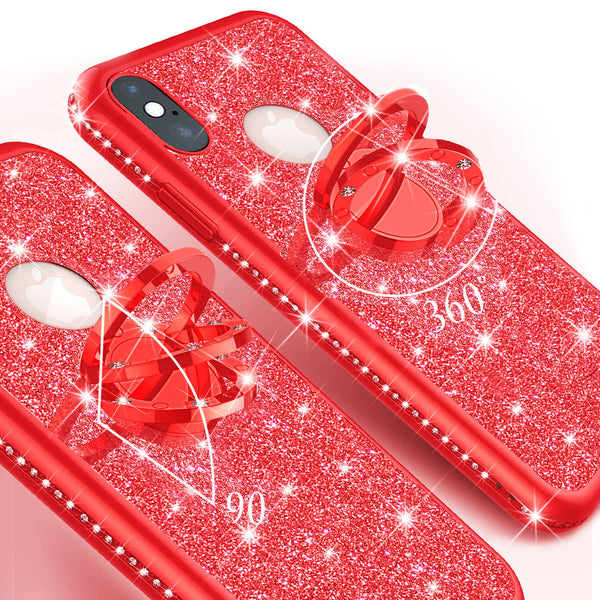 apple iphone xs glitter bling fashion 3 in 1 case - red - www.coverlabusa.com
