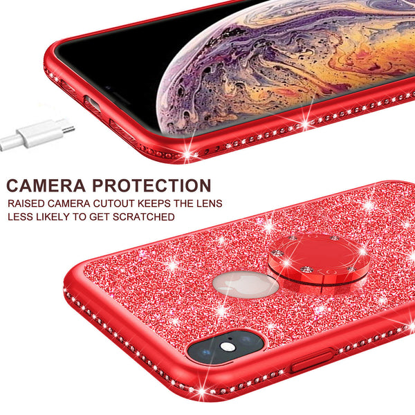 apple iphone xs max glitter bling fashion 3 in 1 case - red - www.coverlabusa.com