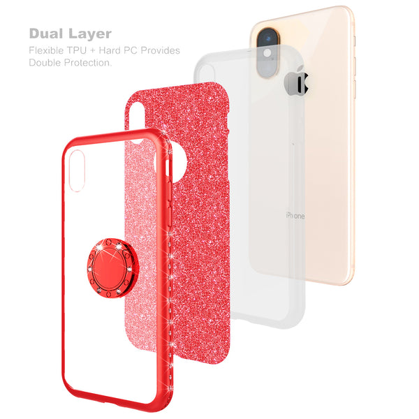 apple iphone xs glitter bling fashion 3 in 1 case - red - www.coverlabusa.com