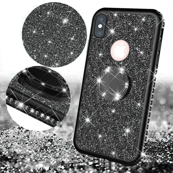 apple iphone xs glitter bling fashion 3 in 1 case - black - www.coverlabusa.com