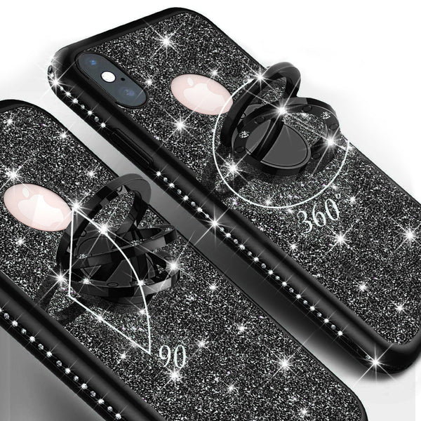 apple iphone xs glitter bling fashion 3 in 1 case - black - www.coverlabusa.com