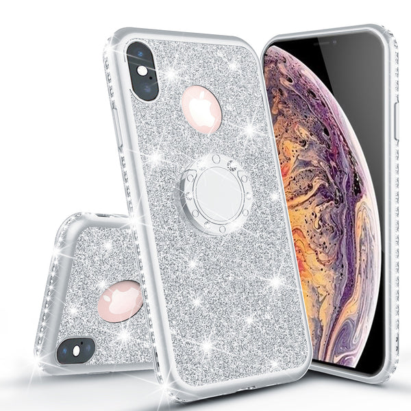 apple iphone xs glitter bling fashion 3 in 1 case - silver - www.coverlabusa.com